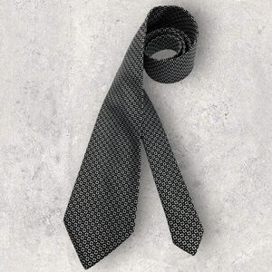 TIE RACK Black/White/Yellow Geometric Silk LUXURY Tie ITALY